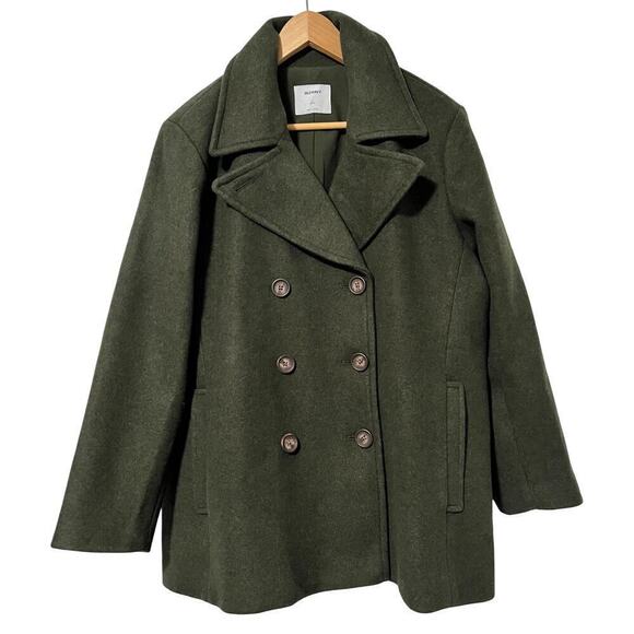 Old Navy Classic Double Breasted Pea Coat Size XL Petite Olive Green Wool Blend - Picture 1 of 10